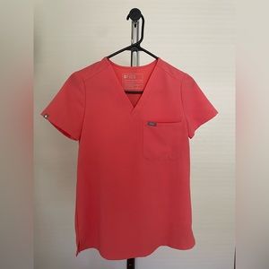 FIGS: XXS Hot Coral Scrub Top